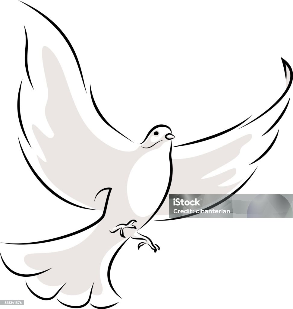 White Dove Line Art Vector Illustration Of A Flying White Dove. Dove - Bird stock vector