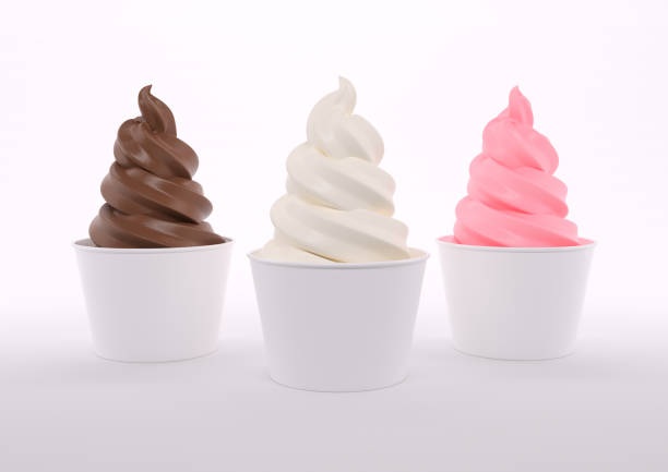 mjukglass ice cream cone trio - yoghurt chocolate bowl bildbanksfoton och bilder