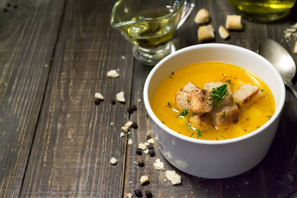 istock Homemade soup with croutons 831348344