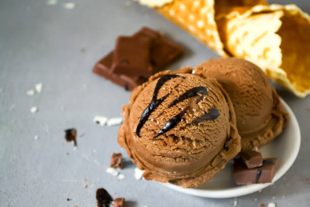 istock Chocolate coffee ice cream ball in bowl 831348520