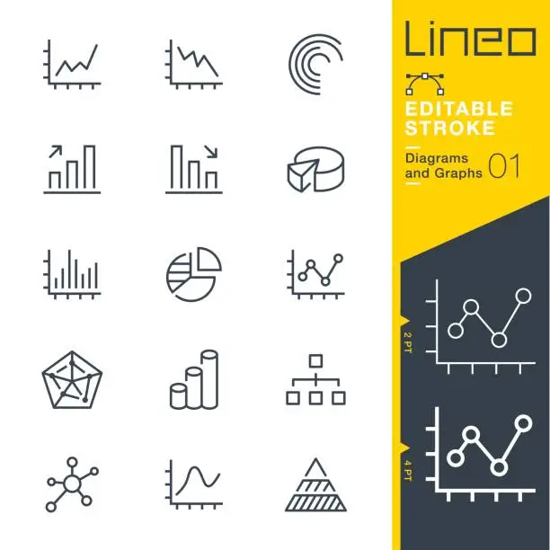 Vector illustration of Lineo Editable Stroke - Diagrams and Graphs line icons