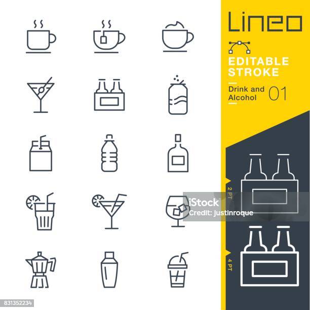 Ilustración de Línea De Trazo Editable Lineo Bebida Y Alcohol Los Iconos y más Vectores Libres de Derechos de Ícono