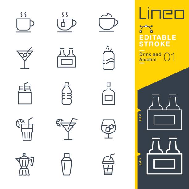 illustrations, cliparts, dessins animés et icônes de lineo modifiable avc - boisson et alcool line icônes - drink glass symbol cocktail