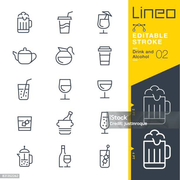 Ilustración de Línea De Trazo Editable Lineo Bebida Y Alcohol Los Iconos y más Vectores Libres de Derechos de Ícono