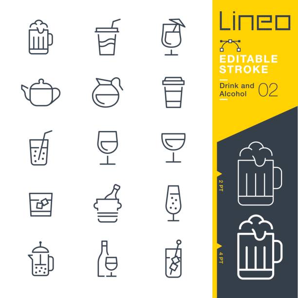 lineo 편집 가능한 뇌졸중-음료 및 알코올 라인 아이콘 - tea hot drink cup dishware stock illustrations