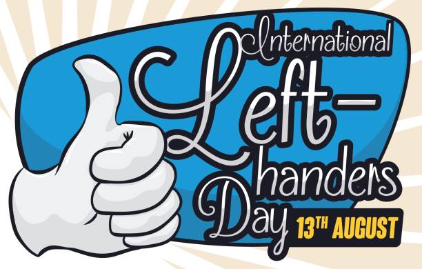 illustrations, cliparts, dessins animés et icônes de conception commémorative pour gauchers international day avec le geste du pouce-up - left handed