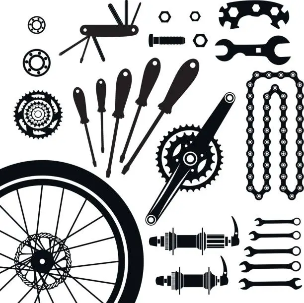 Vector illustration of Bicycles. A set of bicycle parts. Vector.