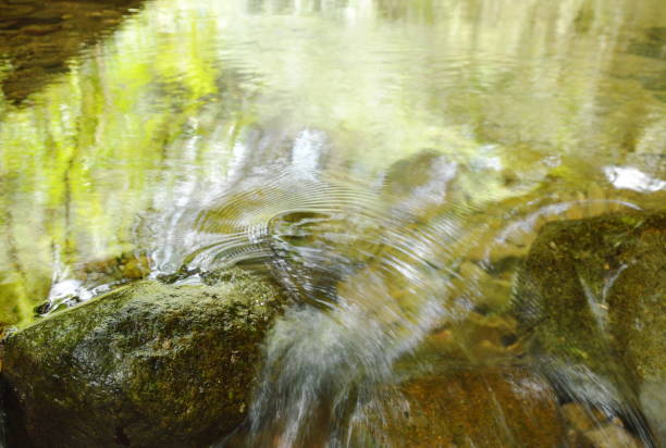 acqua che scorre ha colpito la roccia e spruzzi onda - indirection foto e immagini stock