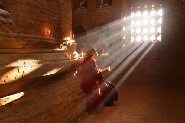 The little monks who read the holy book in Bagan, Myanmar.