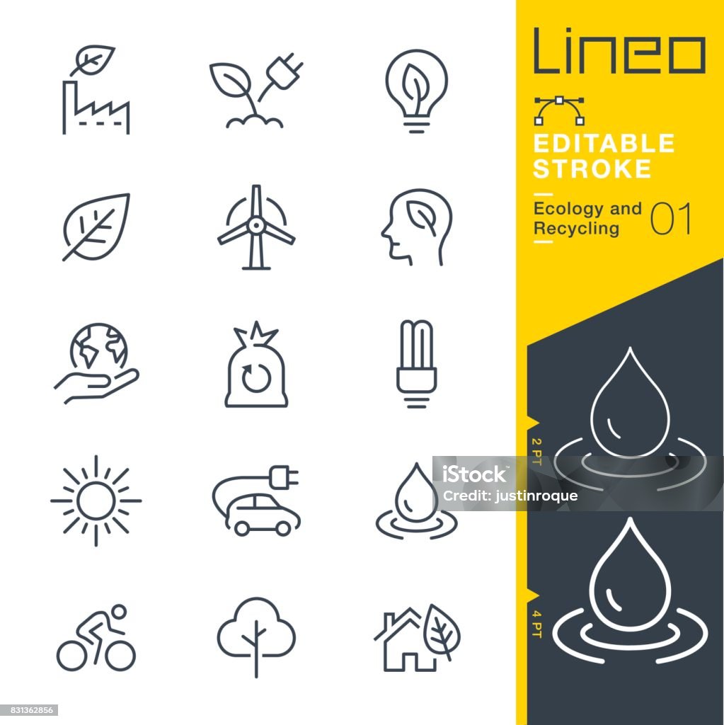 Lineo editierbare Schlaganfall - Ökologie und Recycling-Linie Symbole - Lizenzfrei Icon Vektorgrafik