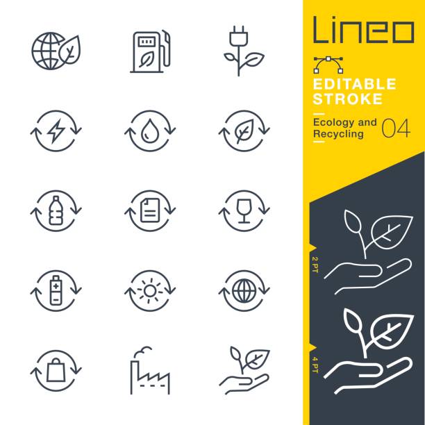 lineo editierbare schlaganfall - ökologie und recycling-linie symbole - umweltsymbole stock-grafiken, -clipart, -cartoons und -symbole