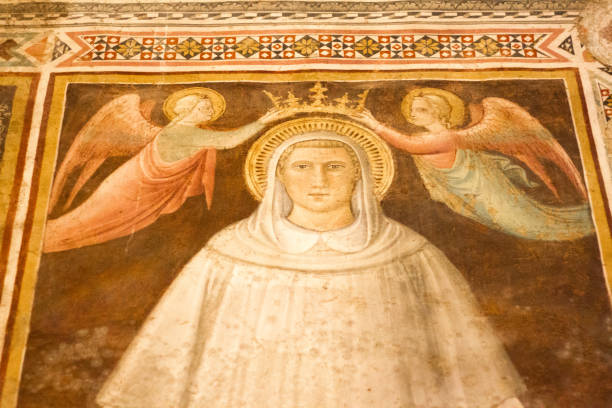 Arezzo, Tuscany, Italy: Virgin Mary Fresco in Church of St Francis Arezzo, Tuscany, Italy: Medieval fresco of the Virgin Mary in the Basilica di San Francesco (St Francis) from the 14th C. circa 14th century stock pictures, royalty-free photos & images