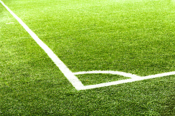 Soccer field White stripe on the green soccer field from side view stadium playing field grass fifa world cup stock pictures, royalty-free photos & images