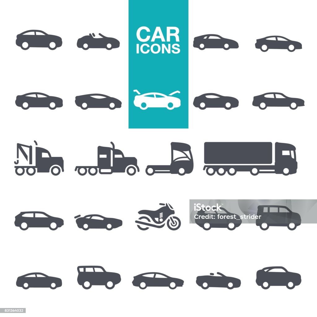Car icons Mode of Transport, Pick-up Truck, Van - Vehicle, Land Vehicle, Car icons set Car stock vector