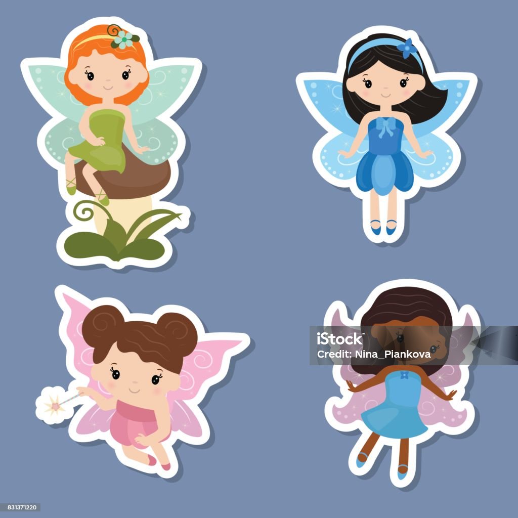 Collection Of Beautiful Fairy Stickers Stock Illustration