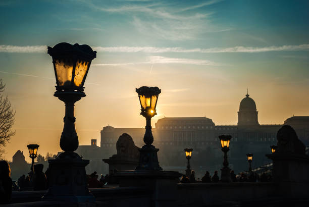Chain Bridge in Budapest with the sunset in the background