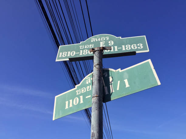 istock The sign, one alleyway two names, (thai Language on the sign is the name of village : Sindhorn) 831378684