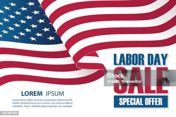 Labor Day Sale Banner With Waving American National Flag Special Offer Background For Business Promotion And Advertising Stock Illustration - Download Image Now