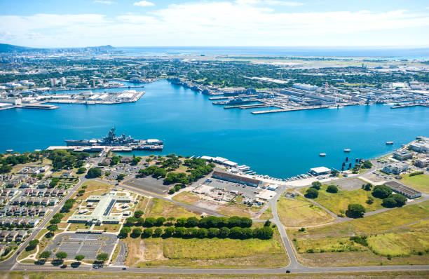 Pearl Harbor Aerial view of Pearl Harbor, Oahu island, Hawaii pearl harbor stock pictures, royalty-free photos & images