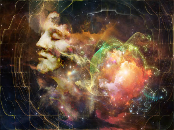 Reality of Our Past Memory of Me series. Abstract design made of female portrait and space texture  on the subject of art, philosophy and spirituality psyche stock pictures, royalty-free photos & images