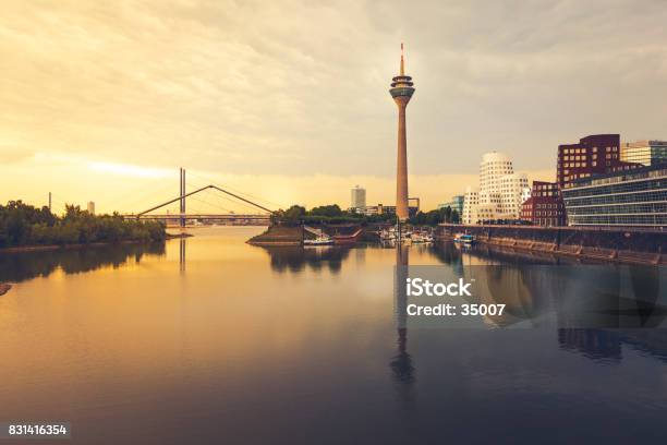 Duesseldorf Cityscape At Sunset Stock Photo - Download Image Now - Düsseldorf, Rhine River, North