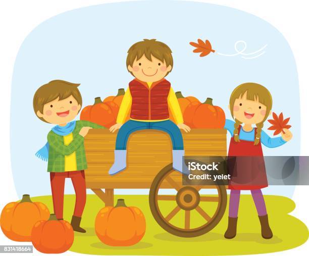 Kids In A Pumpkin Patch Stock Illustration - Download Image Now - Pumpkin Patch, Pumpkin, Vector