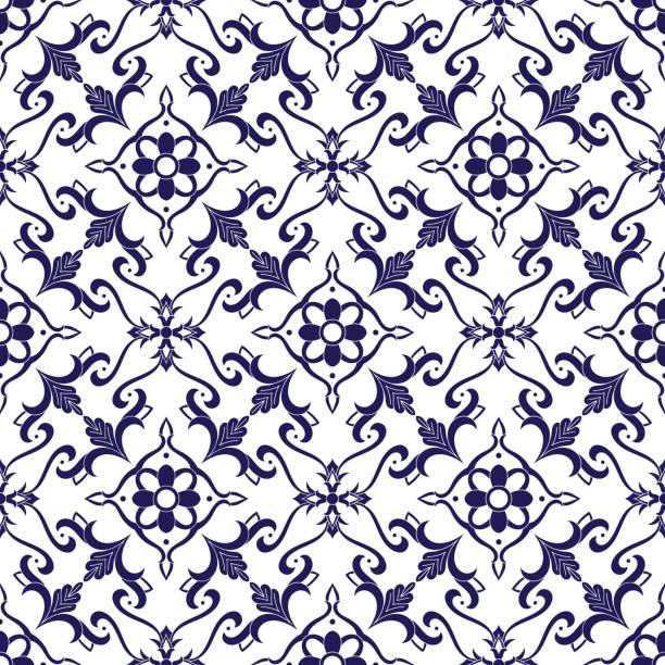 Italian tile pattern vector Italian tile pattern vector with blue and white ornaments. Portuguese azulejo, mexican talavera, delft dutch, spanish majolica or moroccan motifs. Tiled background for wallpaper, ceramic or fabric. dutch baroque architecture stock illustrations