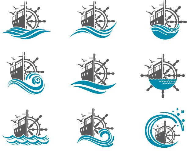 ilustrações, clipart, desenhos animados e ícones de conjunto de roda de leme iate - helm nautical vessel sailing ship sailing