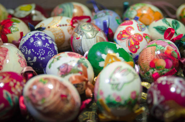 istock Christian eastern painted and decorative egg heap close up. 831423082