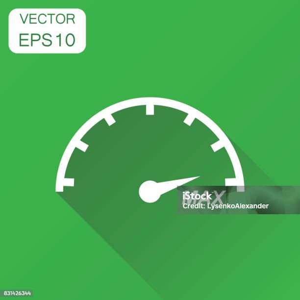 Speedometer Tachomete Icon Business Concept Max Speed Pictogram Vector Illustration On Green Background With Long Shadow Stock Illustration - Download Image Now