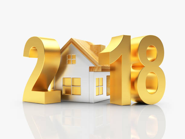 istock Golden 2018 New Year and house on white 831429344