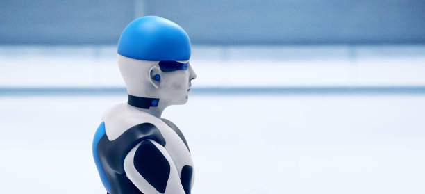 istock Portrait of androgynous robot looking to the side 831440488