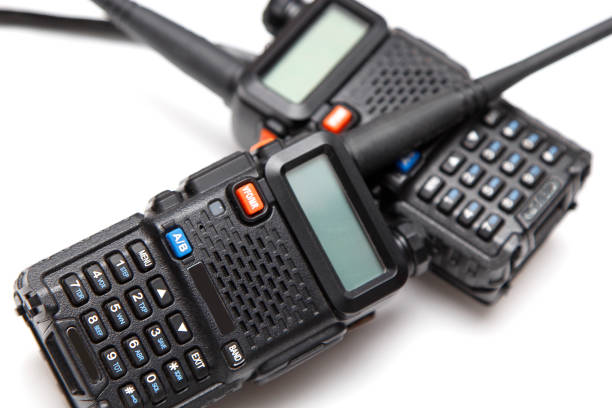Handheld walkie talkie on a white background