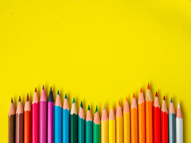 istock Colored pencil rainbow wave art school education 831461754