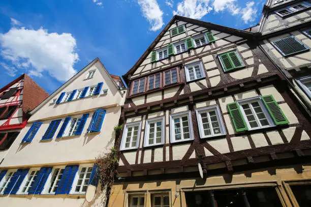 Typical half-timbered houses in the historical center of Tubingen, Baden Wurttemberg, Germany.