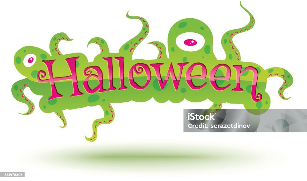 banner for Halloween Vector banner for Halloween with green monsters. Halloween monsters with text. Alien stock vector