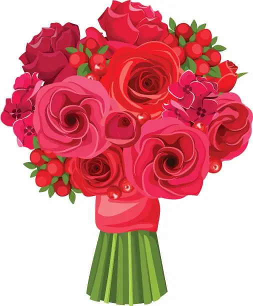 Vector illustration of Bouquet of red flowers. Vector illustration.