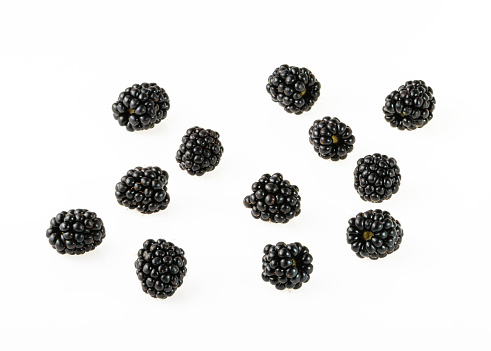 Blackberry fruit on white background top view