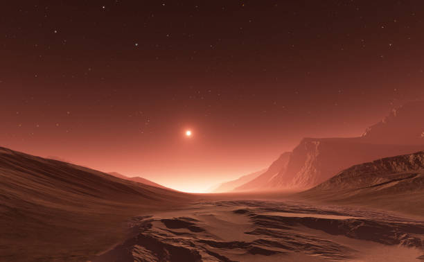 istock Sunset on Mars. Mars mountains, view from the valley 831503114