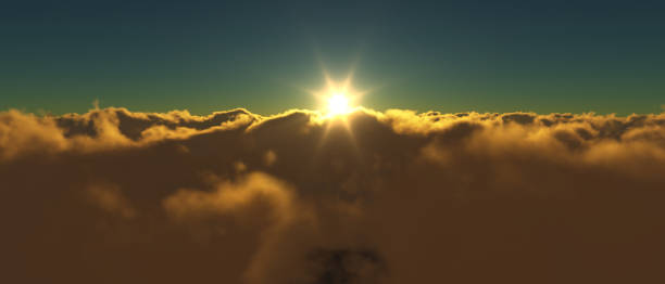 vista de un amanecer nublado mientras volaba sobre las nubes. - cirrus sky fantasy cloud fotografías e imágenes de stock