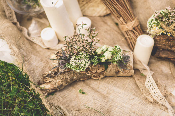 istock wedding candles wedding composition on the grass 831505876