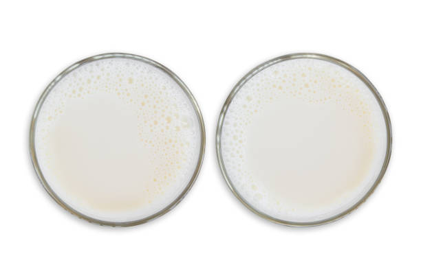 istock Top view of milk glass on white 831521946