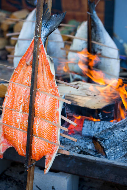 istock Fresh Grilled or Roasted Salmon Barbecue, Outdoor Fire Pit 831522156