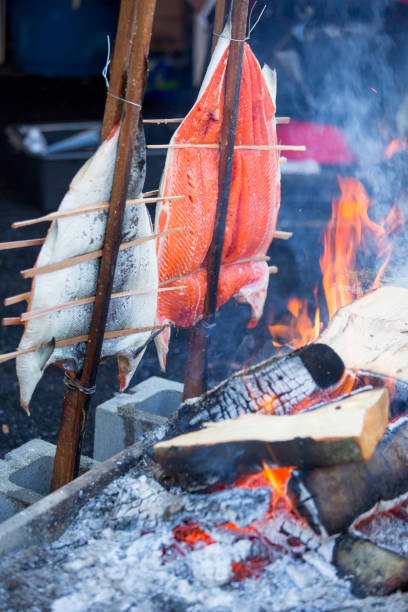 istock Fresh Grilled or Roasted Salmon Barbecue, Outdoor Fire Pit 831522158