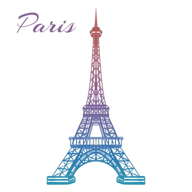 Colorful Eiffel tower on white backgound Colorful hand drawn Eiffel tower isolated on white backgound. Vector illustration eiffel tower paris illustrations stock illustrations