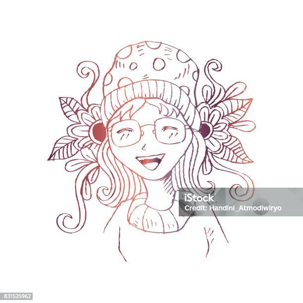 Portrait Of Cute Drawing Girl Sketchy Style Stock Illustration - Download Image Now - Adult, Arts Culture and Entertainment, Beauty