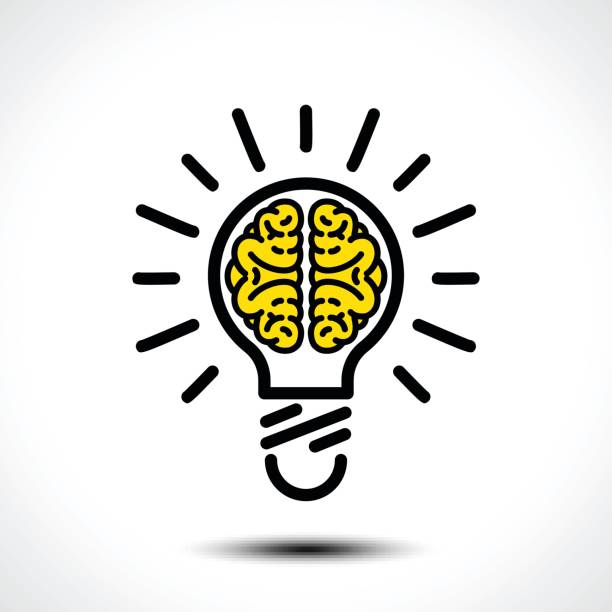 ilustraciones, imágenes clip art, dibujos animados e iconos de stock de idea bombilla con plantilla de icono de vector de cerebro. icono de corporativo como icontype - light bulb business wisdom abstract