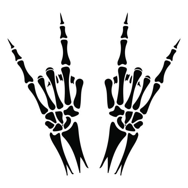 ilustrações, clipart, desenhos animados e ícones de esqueleto mãos sinal de heavy metal - coat of arms retro revival banner dirty