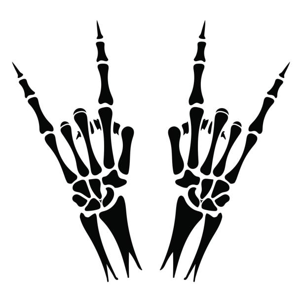 Skeleton hands heavy metal sign Skeleton hands heavy metal sign on white backdrop, vector illustration drawings of zombies stock illustrations