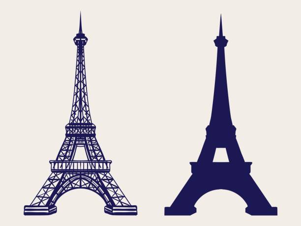 Eiffel tower silhouette and sketched icons Eiffel tower silhouette and hand sketched icons. Vector symbols of Paris eiffel tower paris illustrations stock illustrations